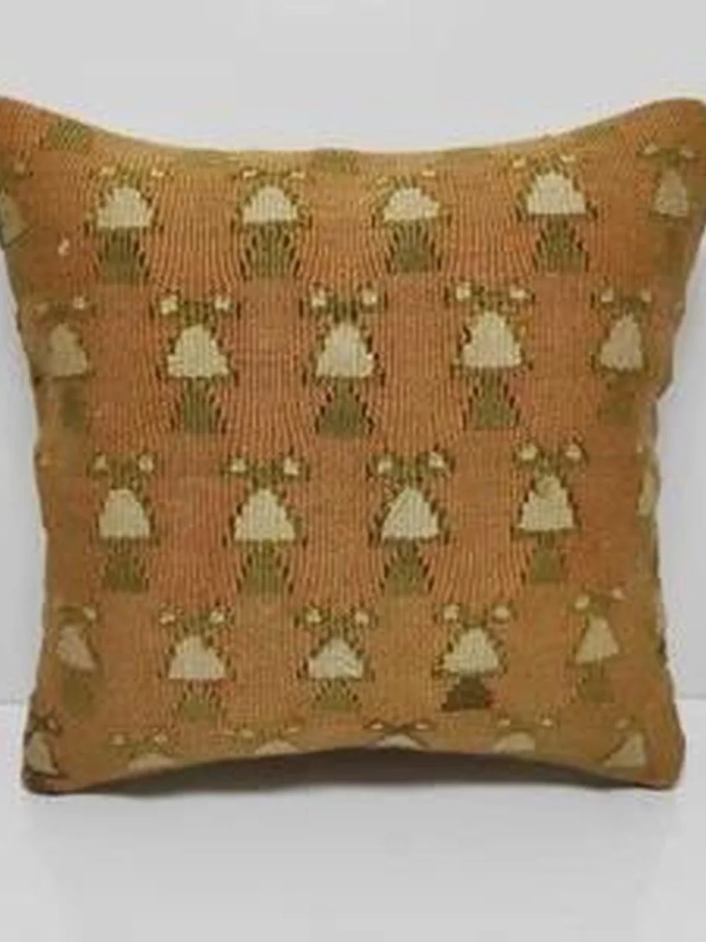 Handwoven Geometric Accent Pillow in Burnt Orange and Cream